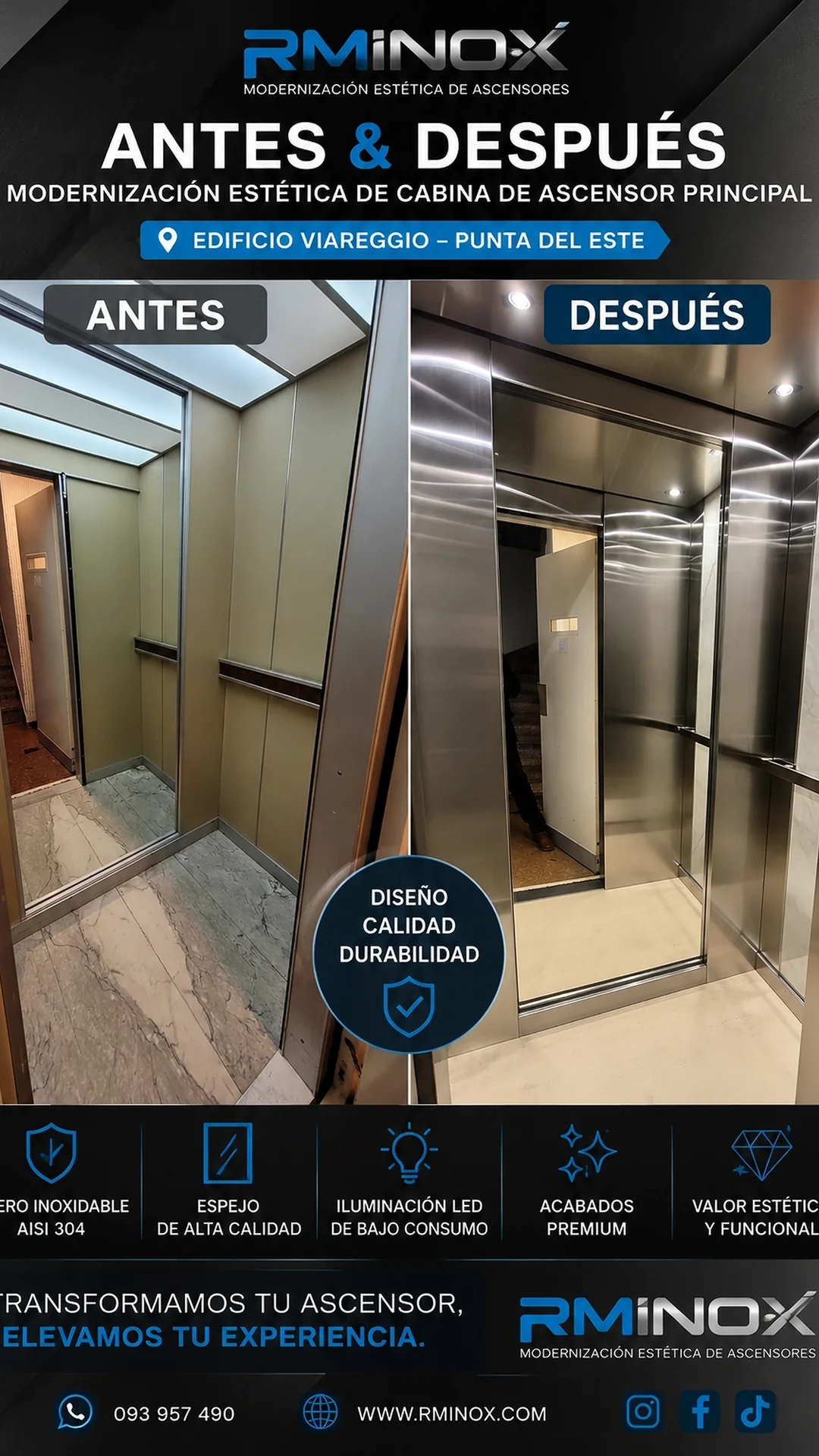 Modernización de ascensor RMINOX — Antes y Después